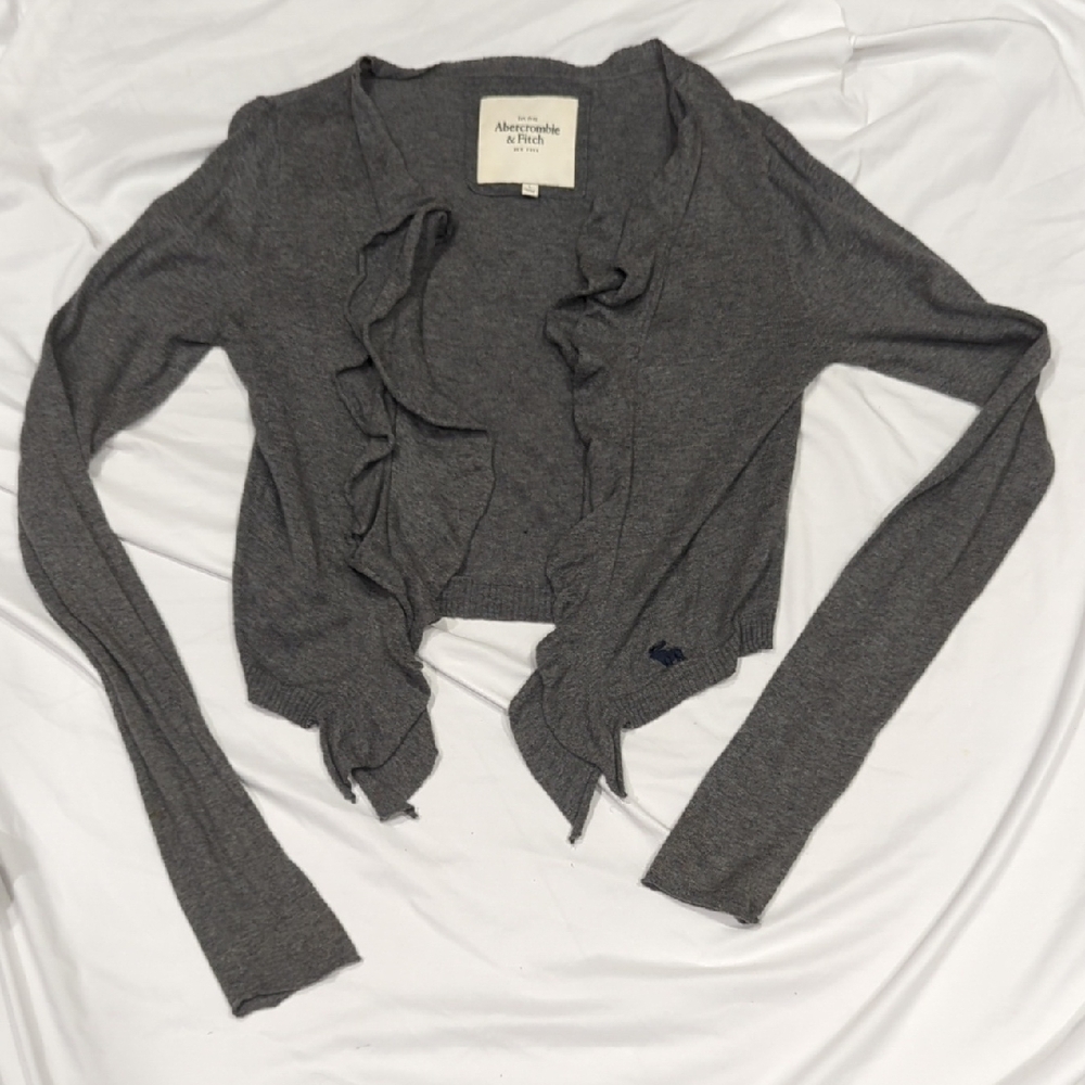 Abercrombie & Fitch Gray Open Cardigan Ruffle Long Sleeve Soft Sweater Large